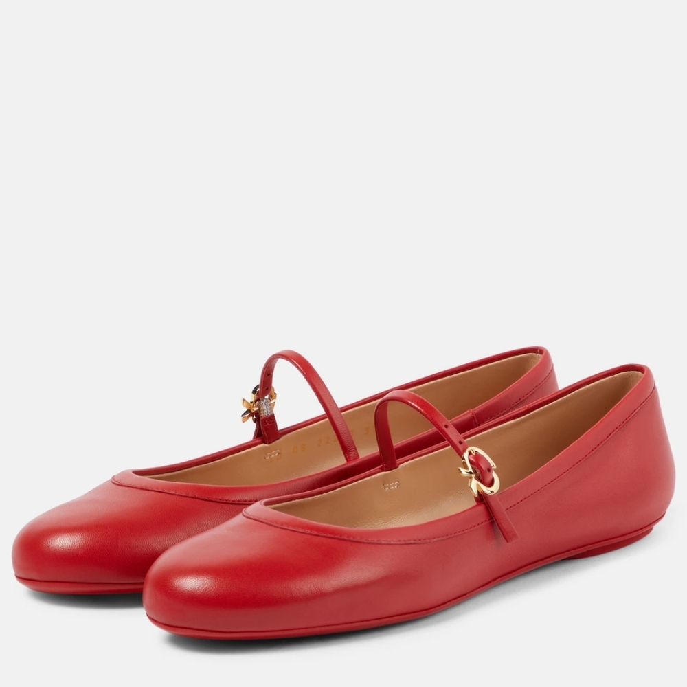 BRAND NEW Red Gianvito Rossi Carla leather Mary Jane ballet flats